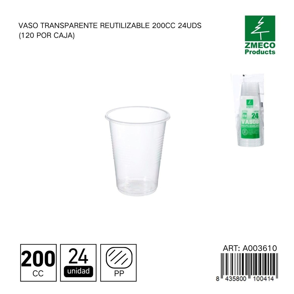 Vaso transparente reutilizable 200 cc - Paquete de 24 unidades