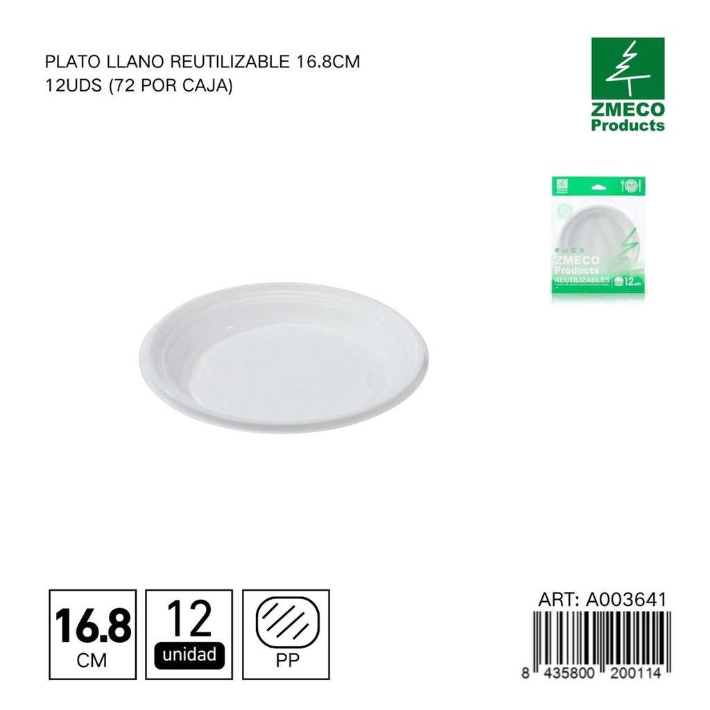 Plato llano reutilizable 16.8 cm - Paquete de 12 unidades