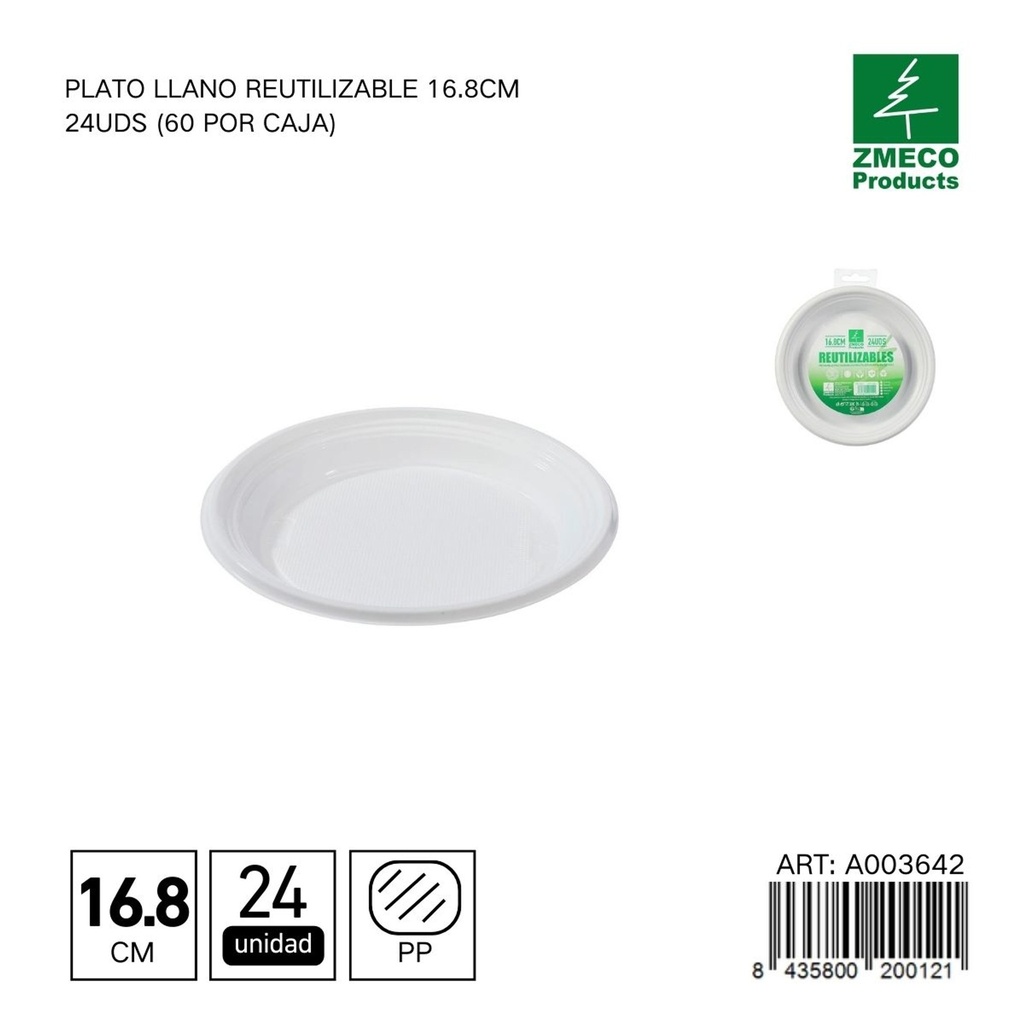 Plato llano reutilizable 16.8 cm - Paquete de 24 unidades