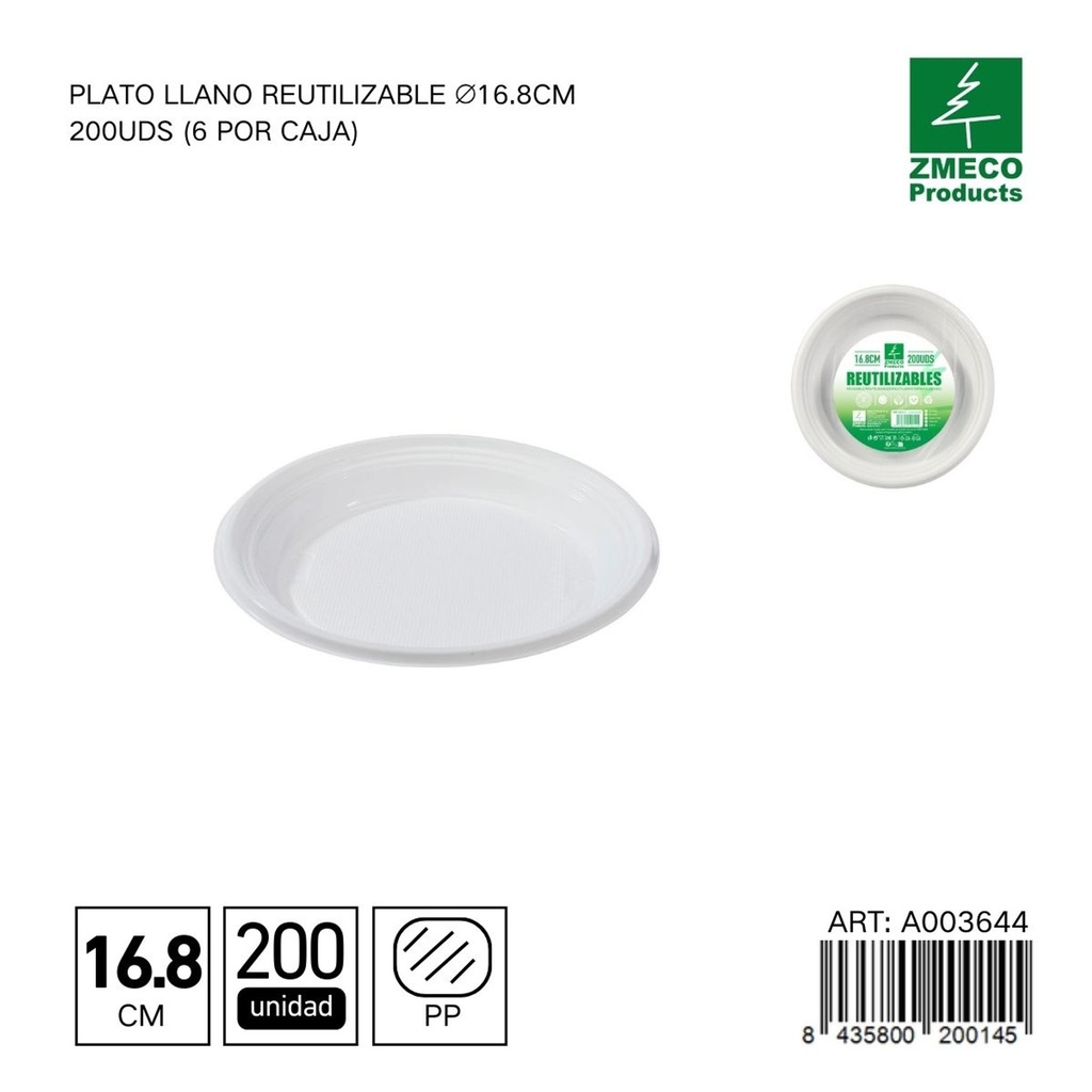 Plato llano reutilizable 20.5 cm - Paquete de 200 unidades