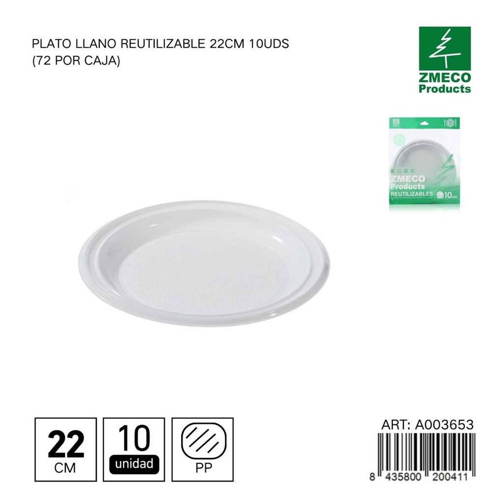 Plato llano reutilizable 22cm 10 uds - Accesorios desechables para el hogar