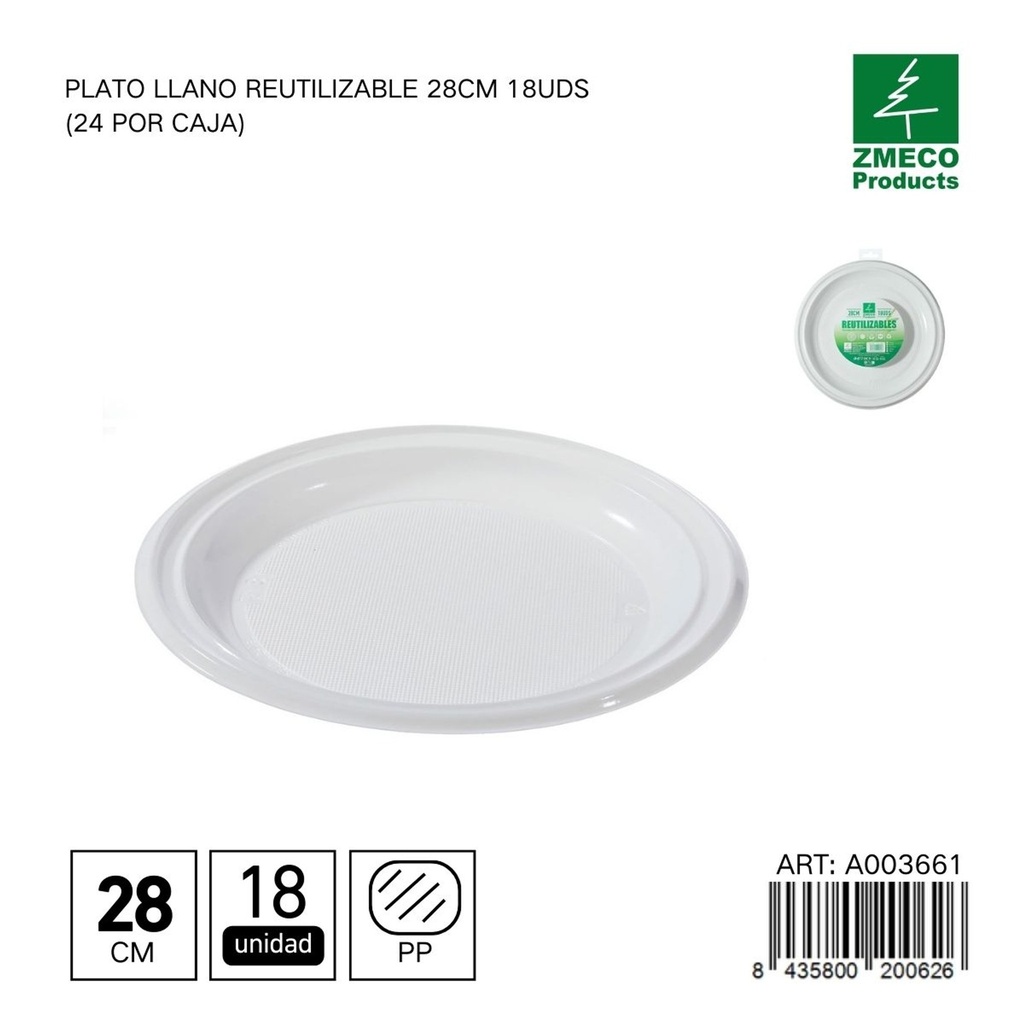 Plato llano reutilizable 28 cm - Paquete de 18 unidades