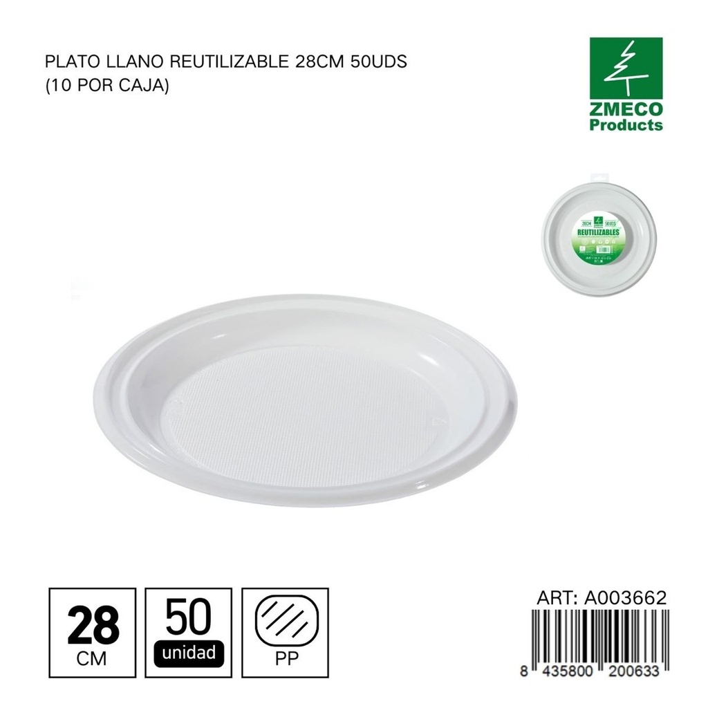 Plato llano reutilizable 28 cm - Paquete de 50 unidades