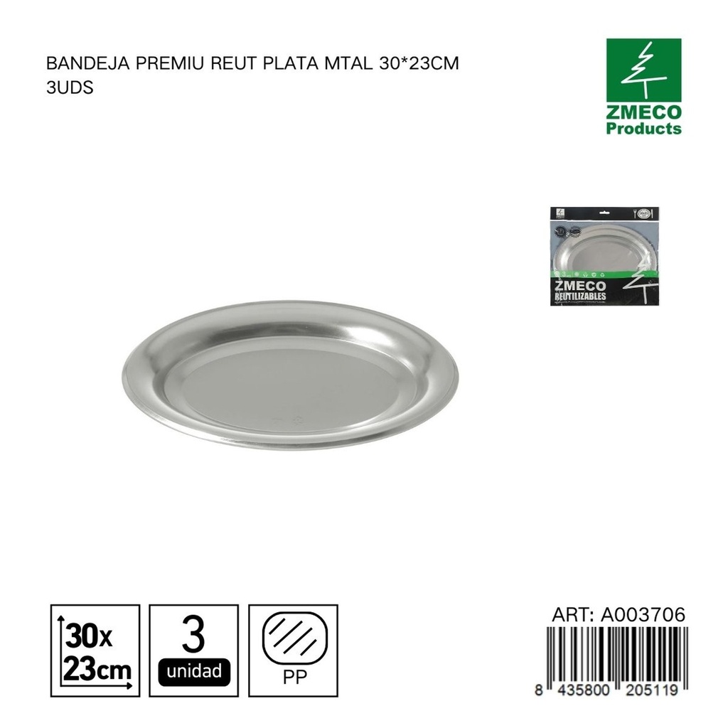 Bandeja de plástico Premium reutilizable plata 30*23cm - Utensilios desechables para cocina