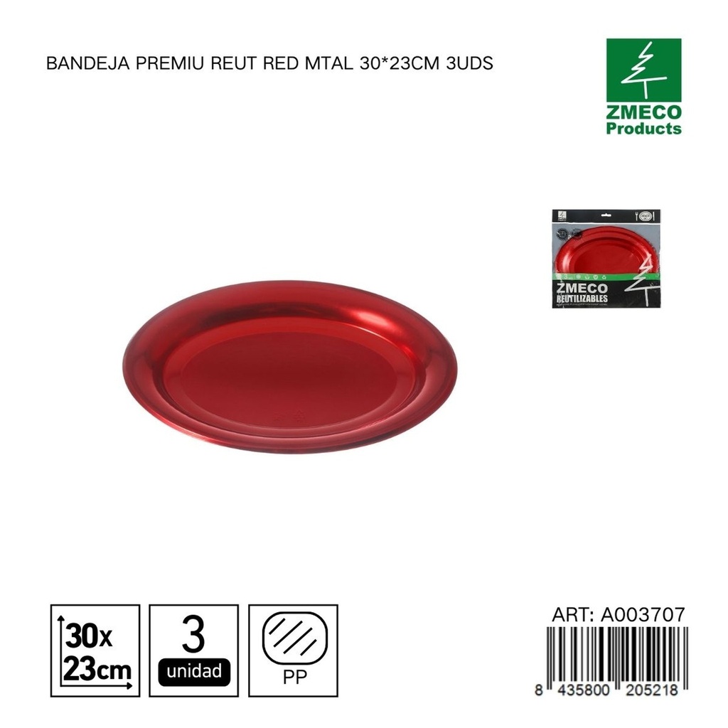 Bandeja de plástico Premium reutilizable roja 30*23cm - Utensilios desechables para cocina