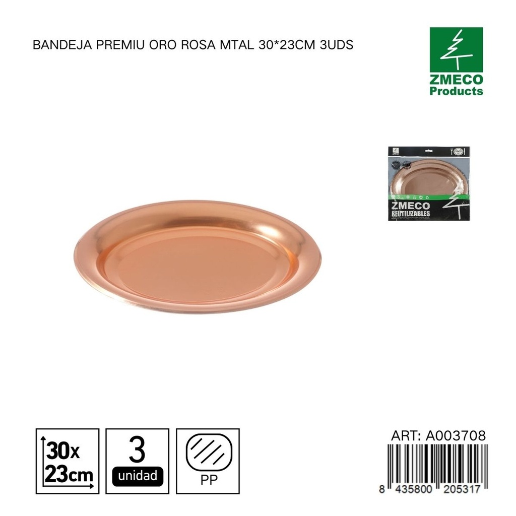 Bandeja de plástico Premium reutilizable oro rosa 30*23cm - Utensilios desechables para cocina
