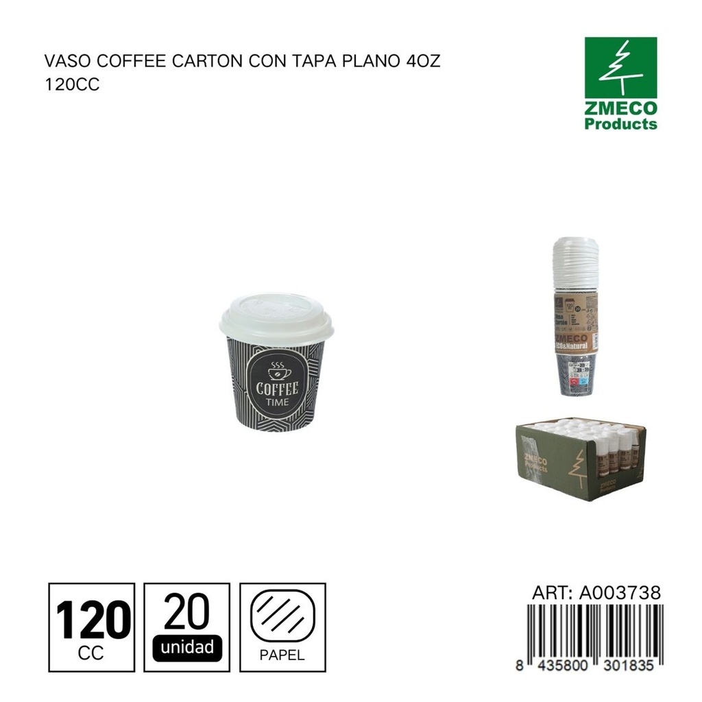 Vaso de cartón con tapa plano para café 4oz 120cc - Utensilios desechables para bebidas