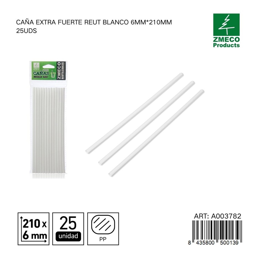 Caña extra fuerte reutilizable blanca 6mm*210mm 25uds - Productos de cocina desechables