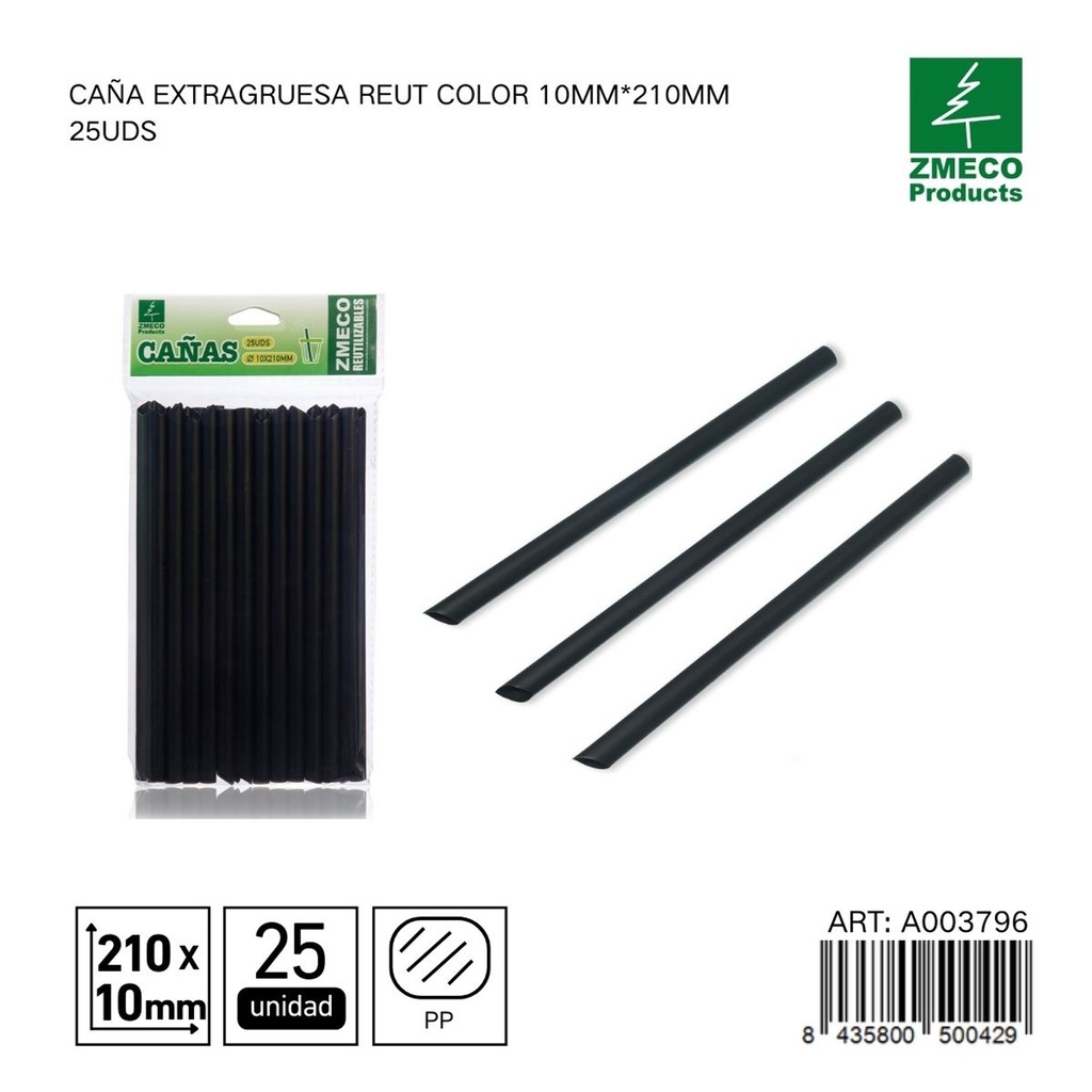 Caña extragruesa reutilizable de color 10mm*210mm 25uds - Accesorios de cocina y cocteles