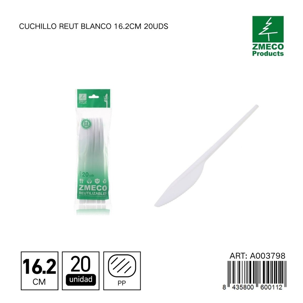 Cuchillo reutilizable blanco 16.2cm 20uds - Utensilios desechables para cocina
