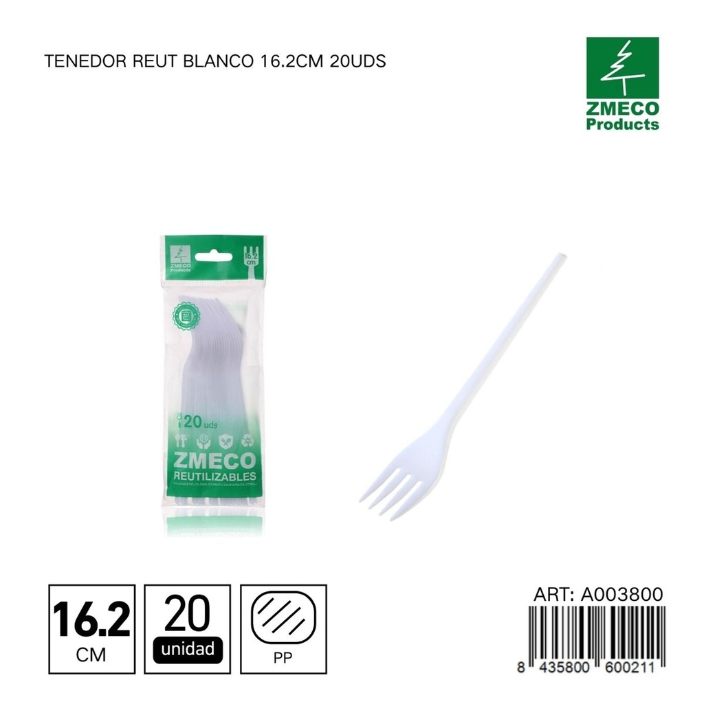 Tenedor desechable Reut blanco 16.2 cm - Utensilios de cocina y menaje