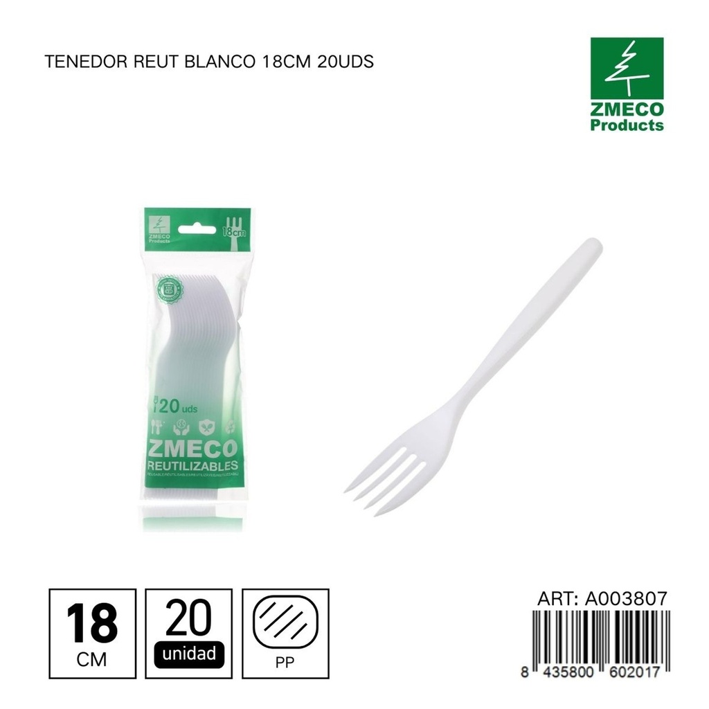 Tenedor desechable Reut blanco 18 cm - Utensilios de cocina y menaje
