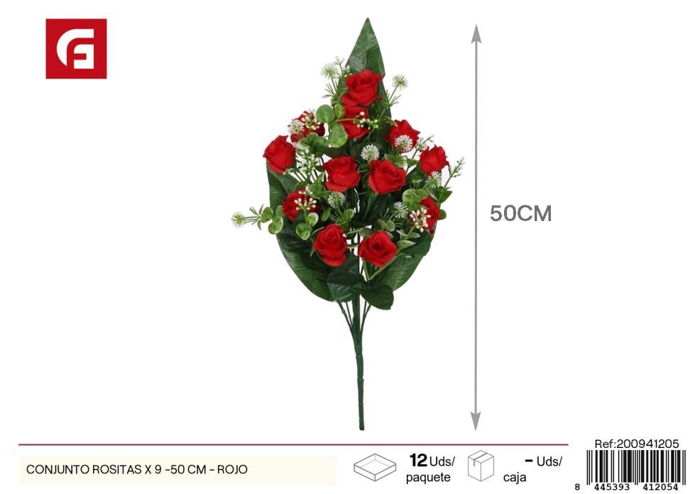 Conjunto de rositas x 9 - 50 cm - Rojo, flores artificiales decorativas