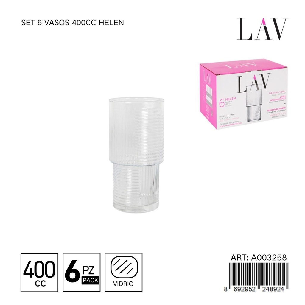 Set de 6 vasos de vidrio - Capacidades de 400 ml
