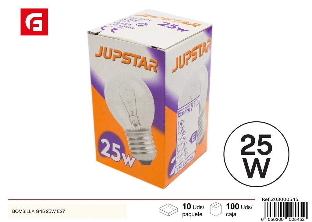 Bombilla G45 de 25W E27 - Iluminación y bombillas