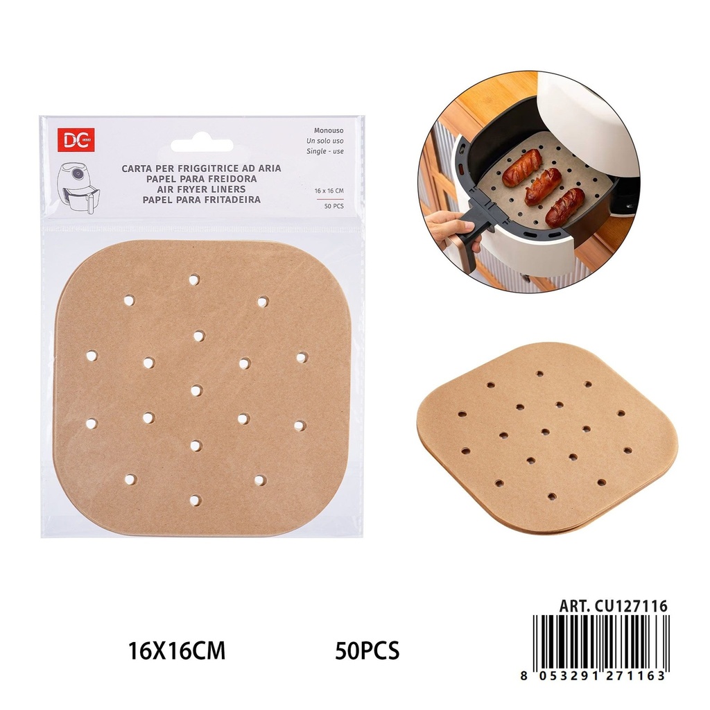 Papel para freír aire cuadrado 16 cm 50pz - Accesorios de cocina