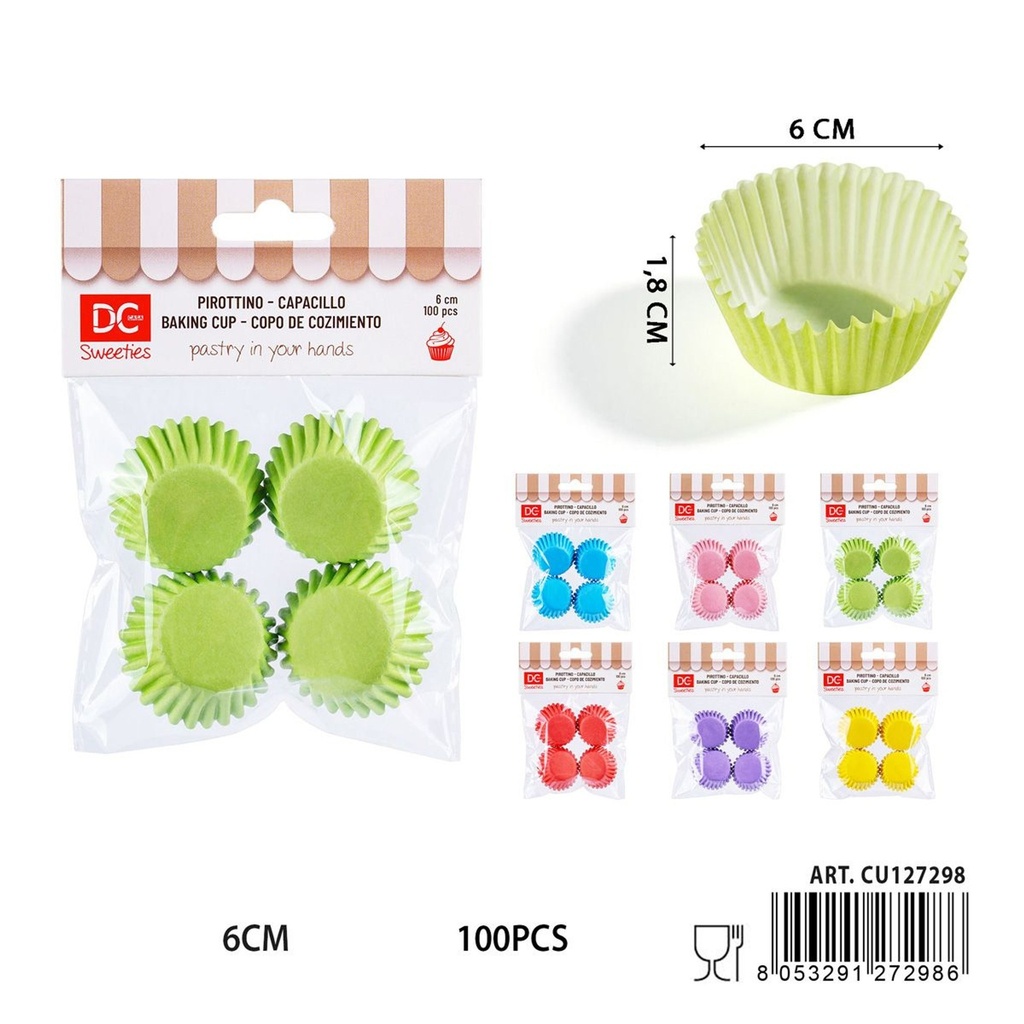 Moldes de papel para magdalenas de colores 2.5cm 100pz - Utensilios de repostería coloridos