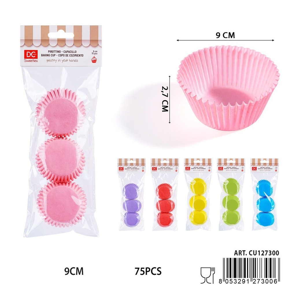 Moldes de papel para magdalenas de colores 9cm 75pz - Utensilios de repostería coloridos