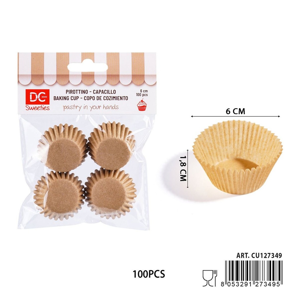 Moldes de papel kraft para pasteles 6cm 100pz - Utensilios de repostería ecológicos
