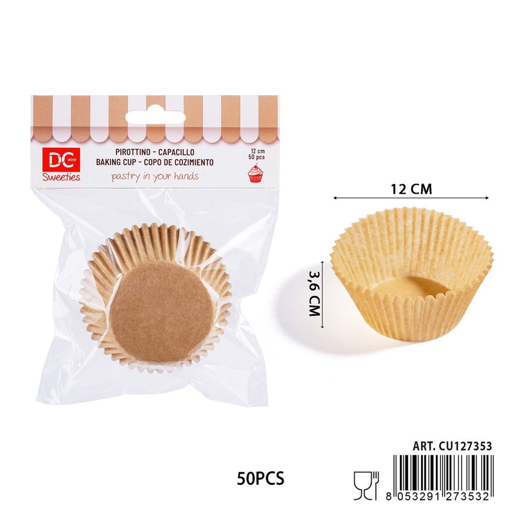 Moldes de papel kraft para pasteles 12cm 50pz - Utensilios de repostería ecológicos