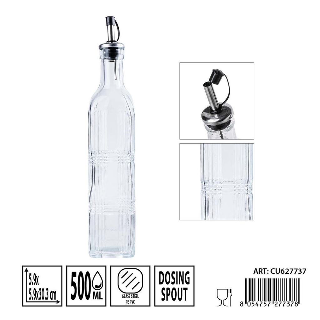 Aceitero de cristal con tapón 500 ml 5,9x5,9x30,3 cm - Almacenamiento de líquidos y aceiteras