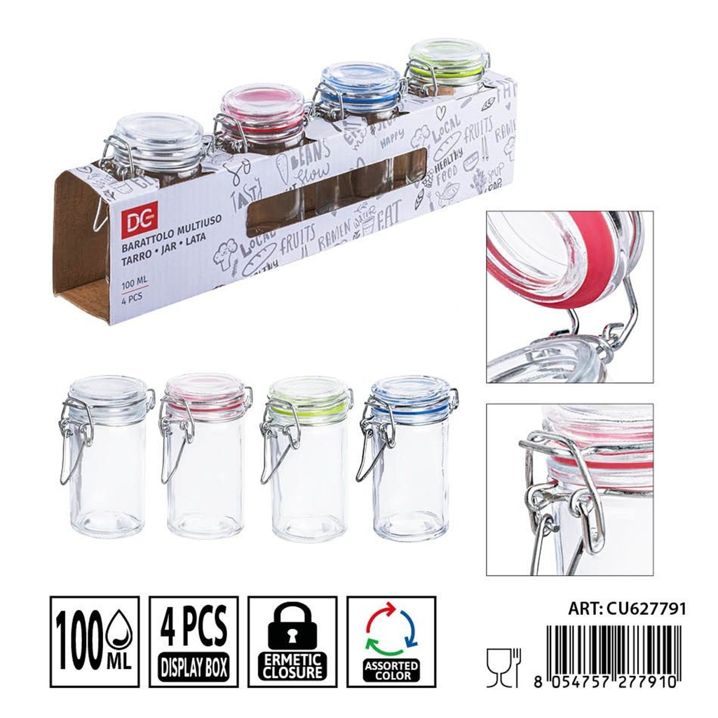 Juego de botes de cristal 100 ml 4 piezas 5x8,3 cm - Almacenamiento de alimentos y recipientes