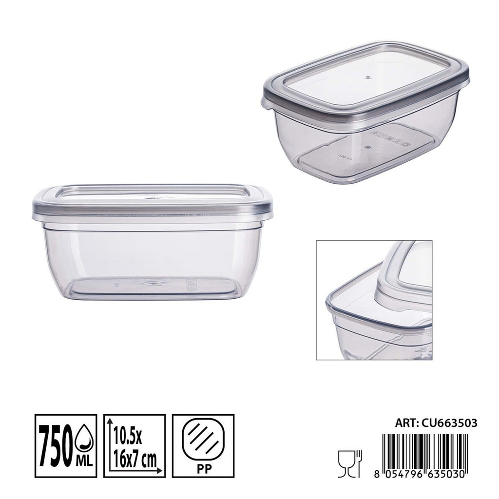 Contenedor rectangular para alimentos DC Casa 750 ml - Almacenamiento de comida
