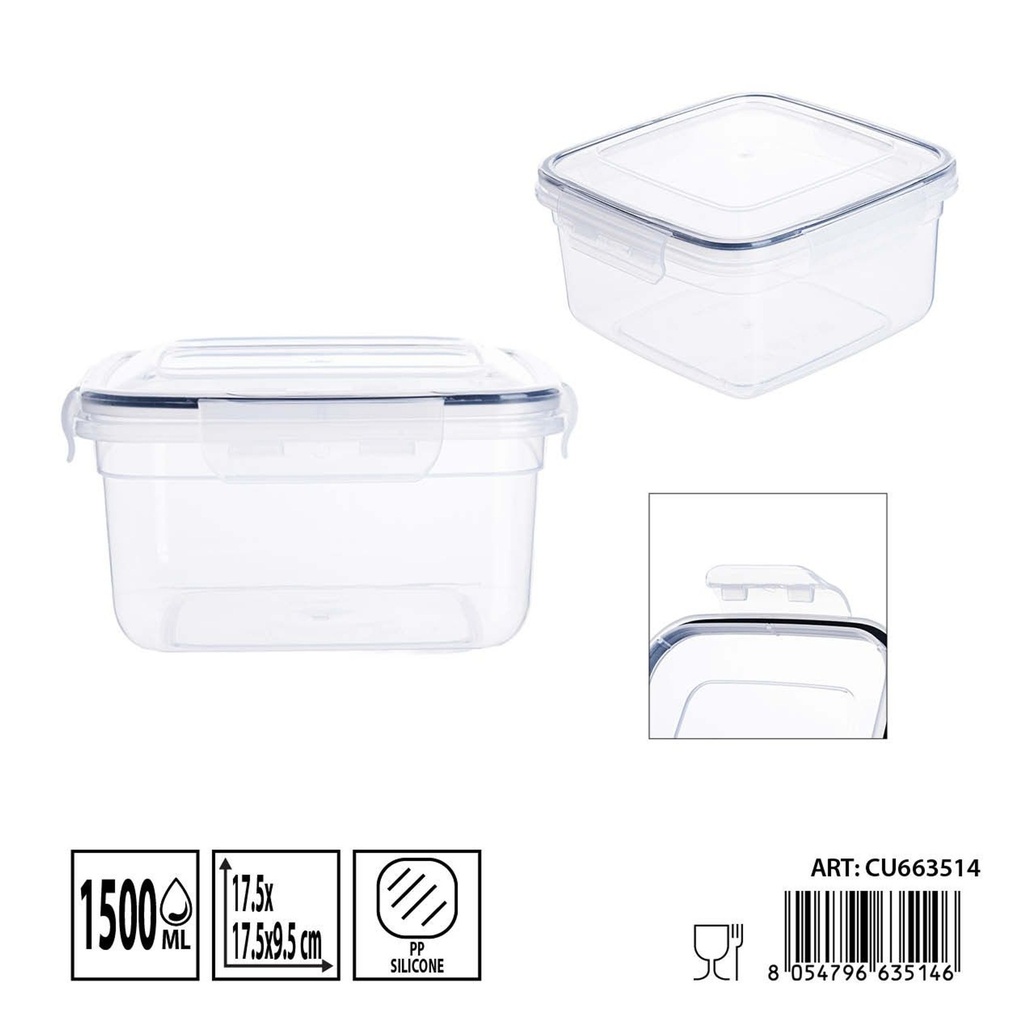 Contenedor hermético cuadrado 1500 ml - Almacenamiento plástico y recipientes