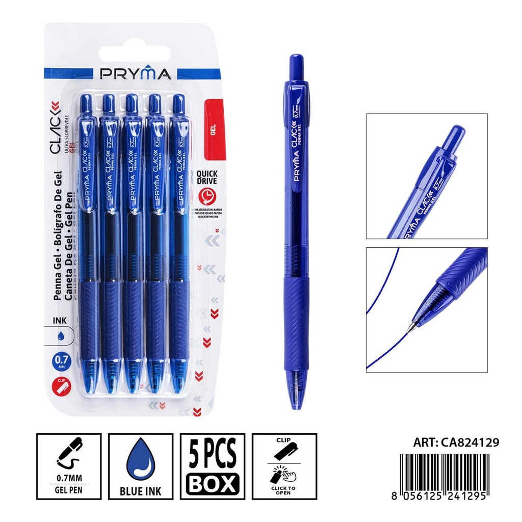 Bolígrafo con secado rápido 0.7mm 5pz azul - Papelería y útiles de escritura
