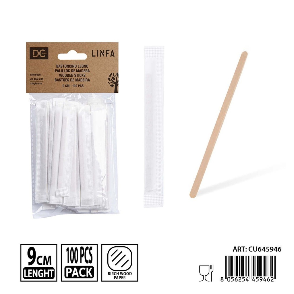 Palitos para café 100 piezas 9X0.5X0.13 cm - Accesorios de cocina