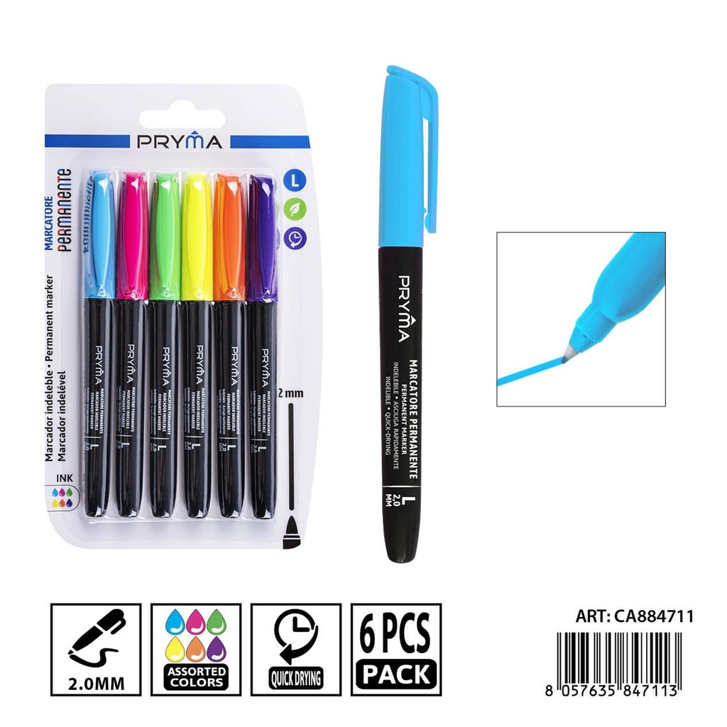 Marcador permanente redondo PRYMA de 2 mm (6 unidades) - Herramientas de escritura
