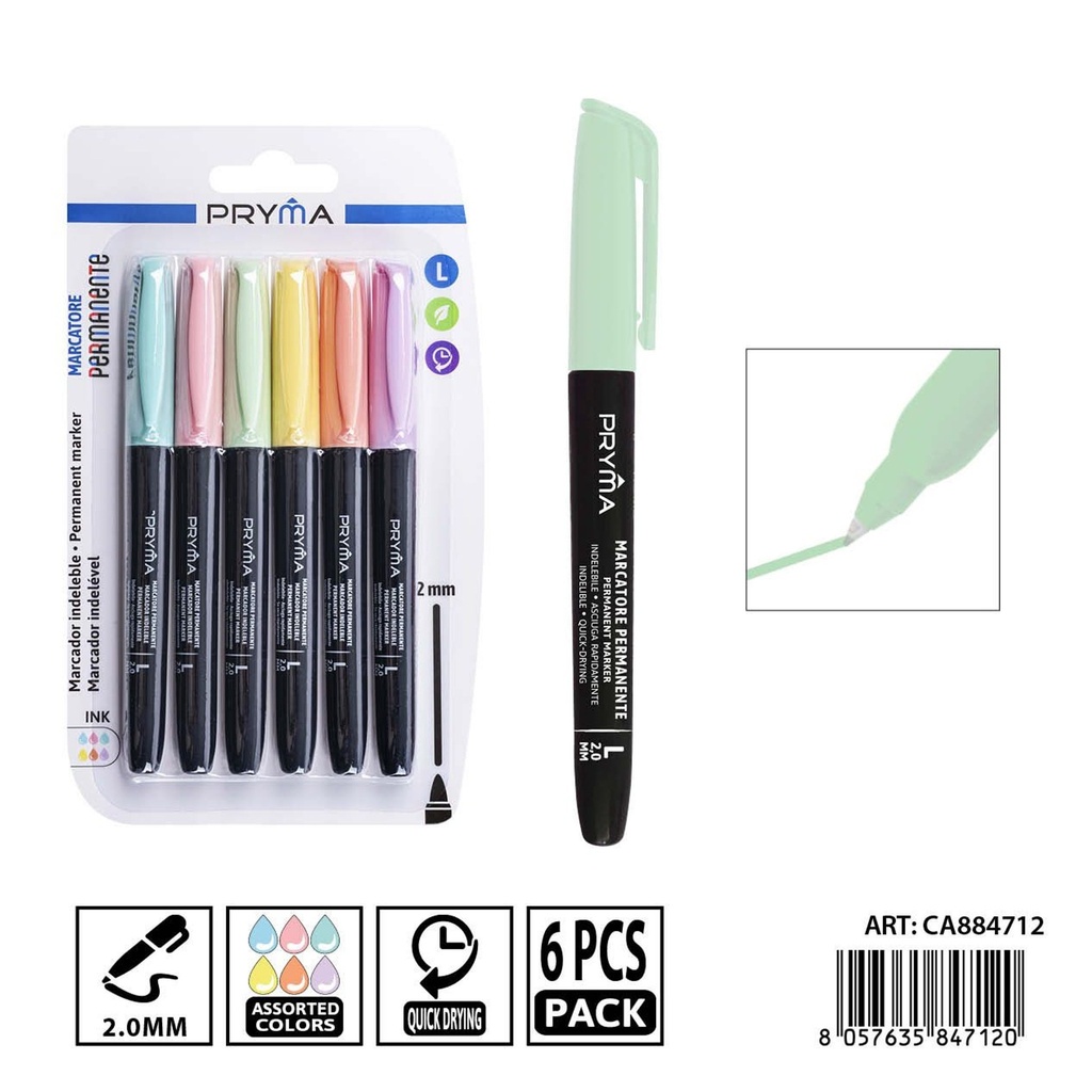 Marcador permanente redondo PRYMA de 2 mm (6 unidades) - Herramientas de escritura