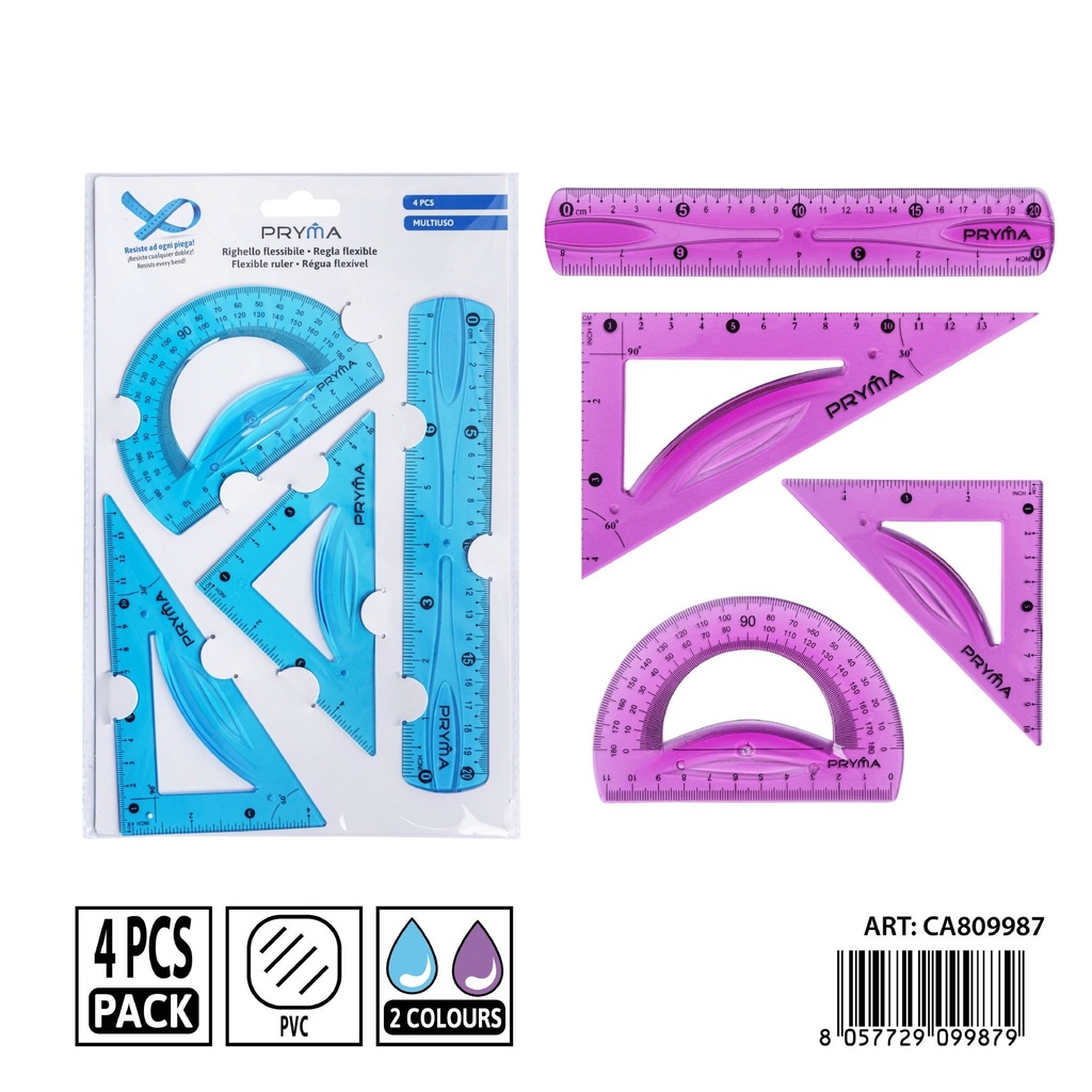 Set de reglas de PVC (4 piezas, 20 cm) - Accesorios de papelería