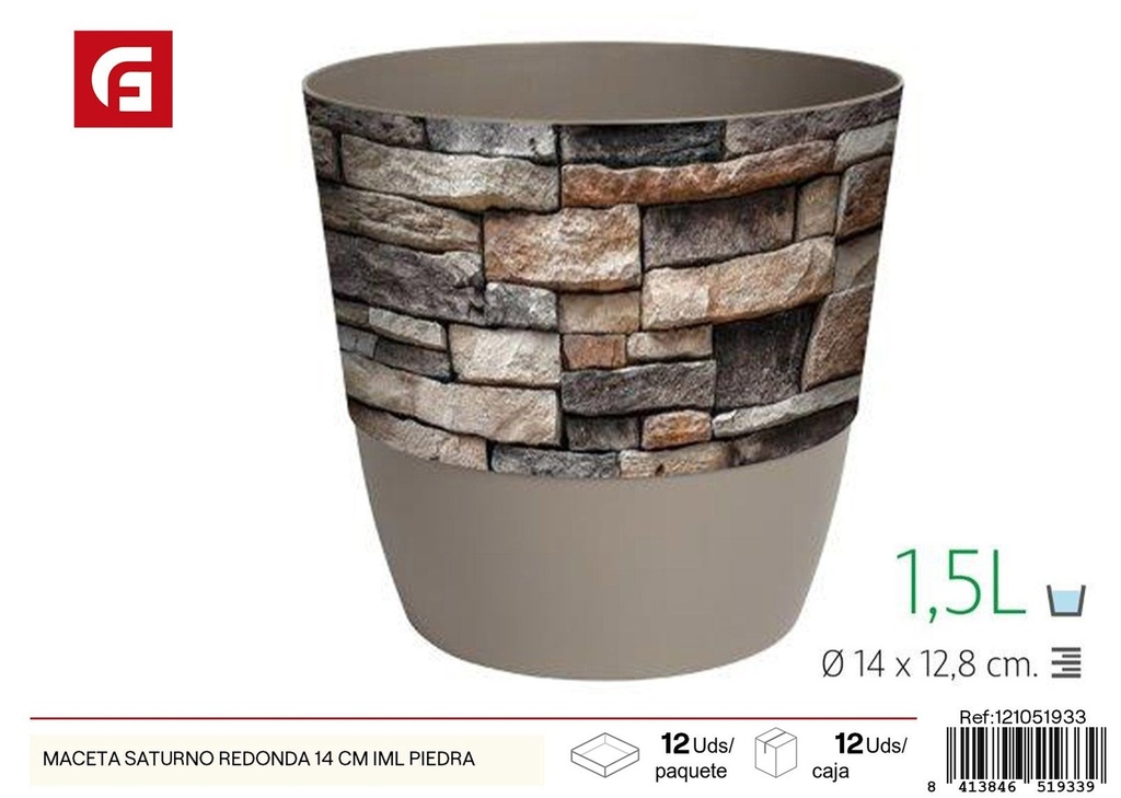 Maceta Saturno redonda IML piedra 14 cm - Jardinería y decoración del hogar