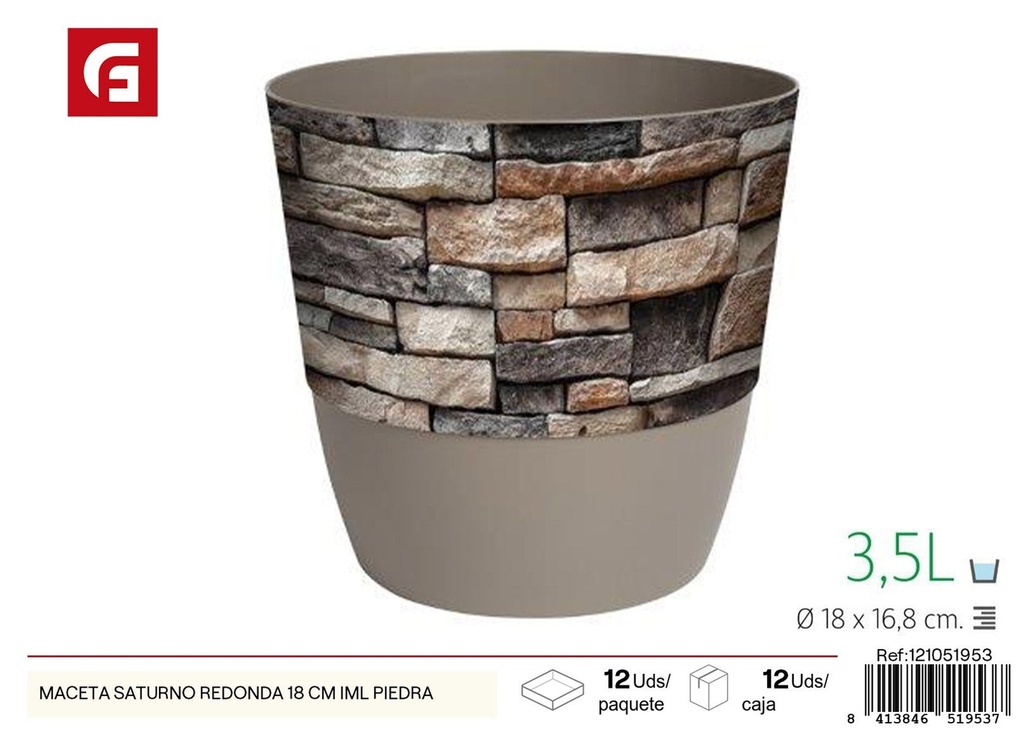 Maceta Saturno redonda IML piedra 18 cm - Jardinería y decoración del hogar