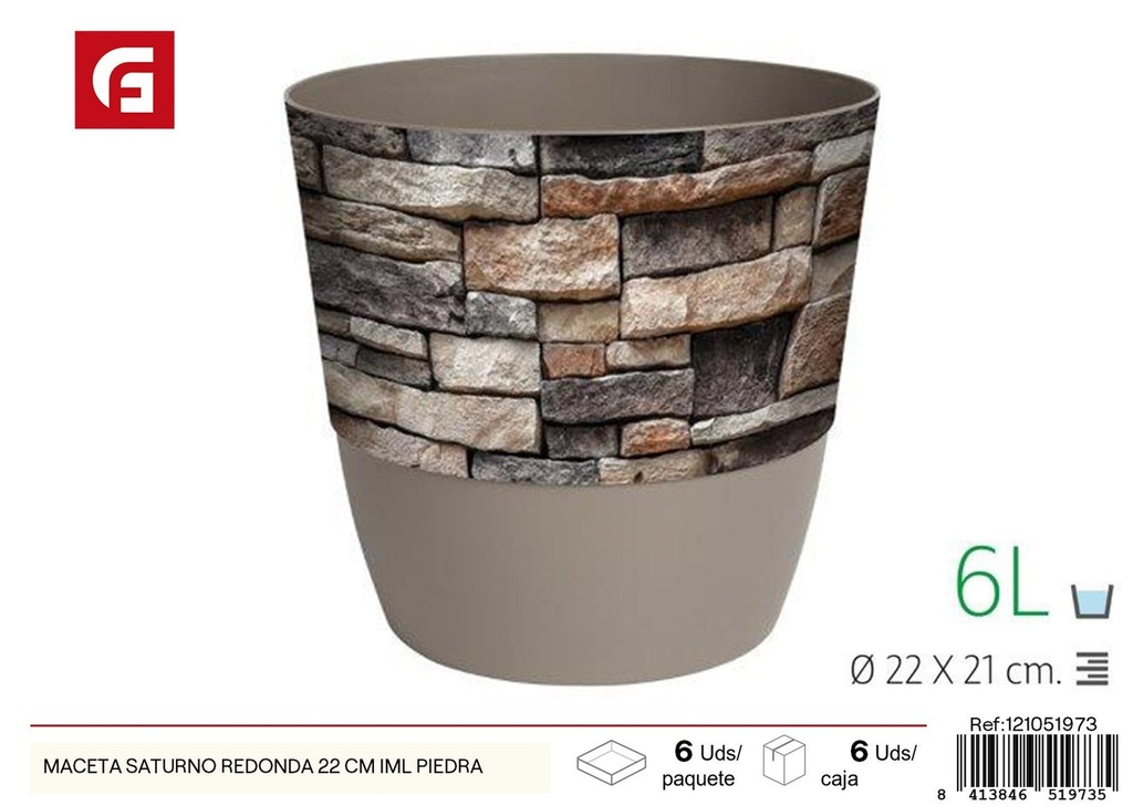 Maceta Saturno redonda IML piedra 22 cm - Jardinería y decoración del hogar