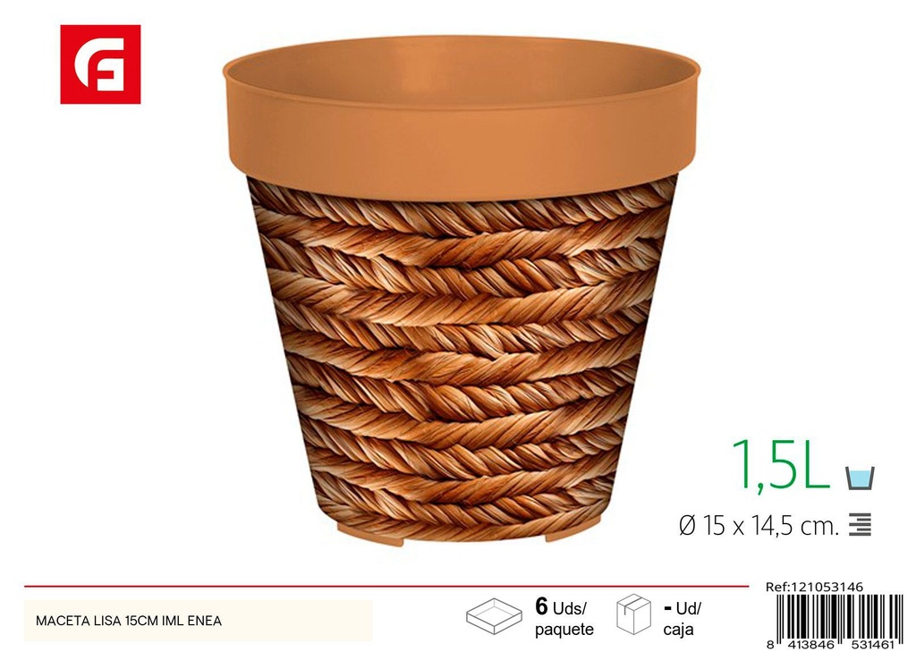 Maceta lisa de 15 cm con textura de enea - Decoración de jardín y macetas