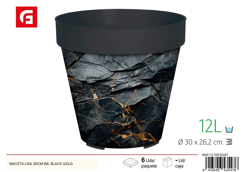 Maceta lisa de 30 cm con textura de black gold - Decoración de jardín y macetas