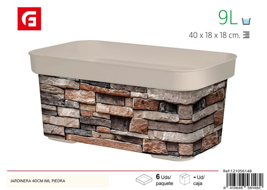 Jardinera rectangular de 40 cm con textura de piedra - Decoración de jardín y jardineras