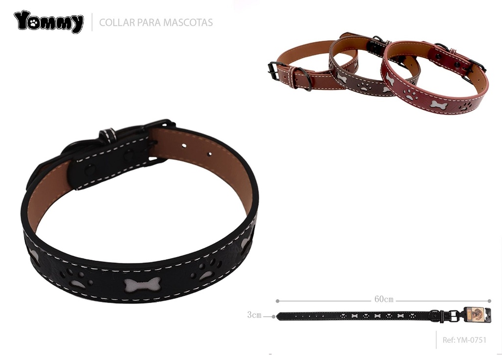 Collar de PU con estampado de hueso y huella 3.0x60 cm - Collares para mascotas