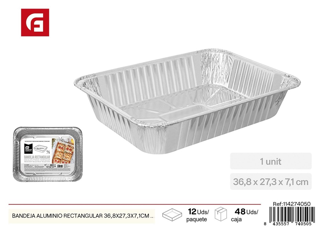 Bandeja de aluminio rectangular de 36,8x27,3x7,1 cm - Recipiente desechable para horno (1 ud)