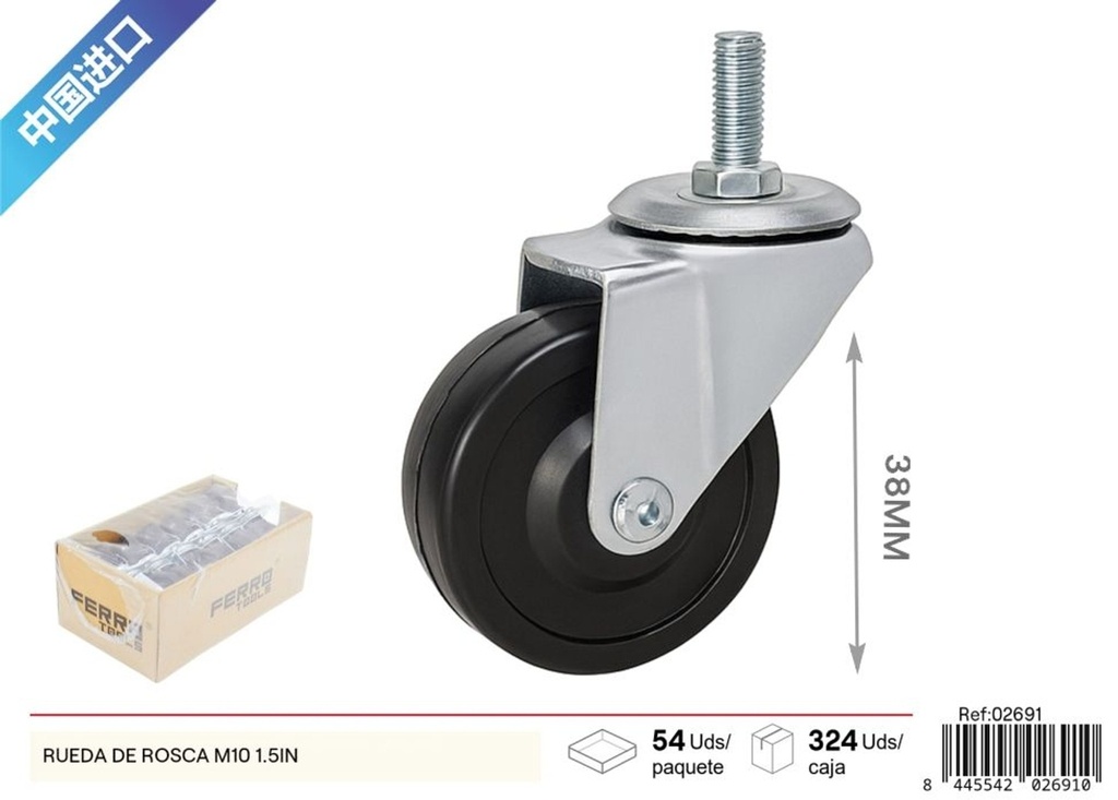 Rueda de rosca M10 de 1.5 pulgadas (38 mm) - Accesorios y herrajes de ferretería