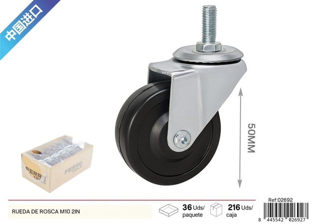 Rueda de rosca M10 de 2 pulgadas (50 mm) - Accesorios y herrajes de ferretería