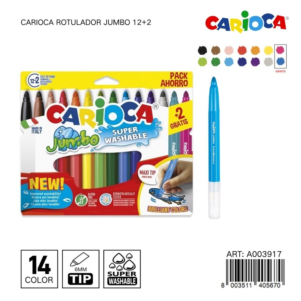 Rotulador Carioaca Jumbo 12+2 - Material escolar y papelería