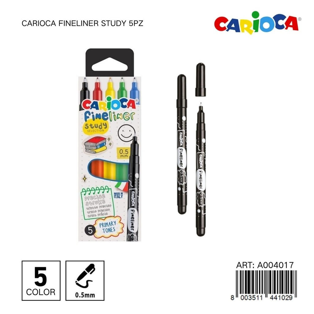 Rotulador Carioaca Fineliner Study 5pz - Material escolar y papelería