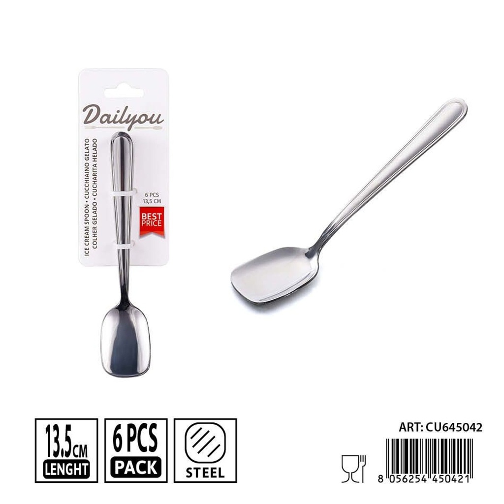 Cucharas para helado de acero inoxidable 430 - Set de 6 piezas 13.5 cm