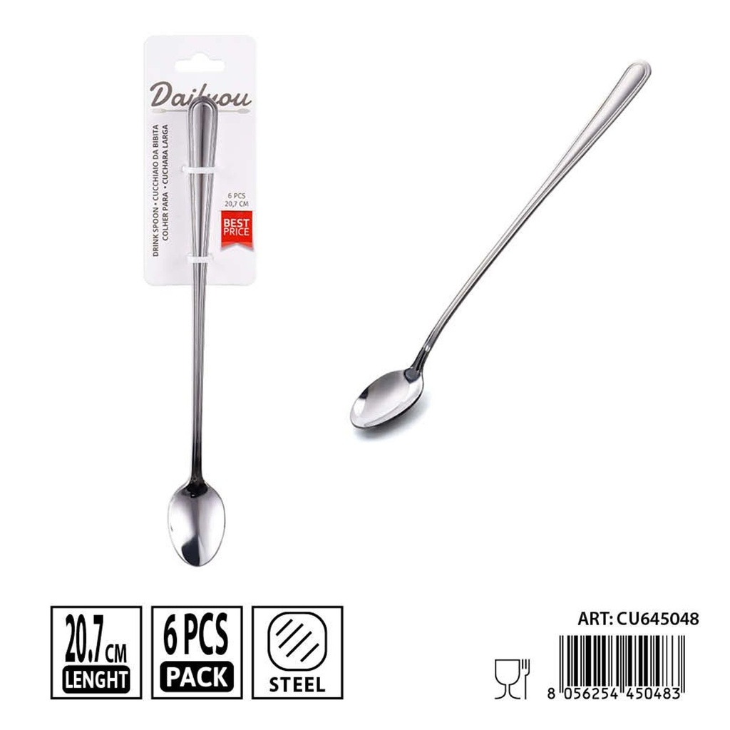 Cucharas largas para bebidas de acero inoxidable 430 - Set de 6 piezas 20.7 cm