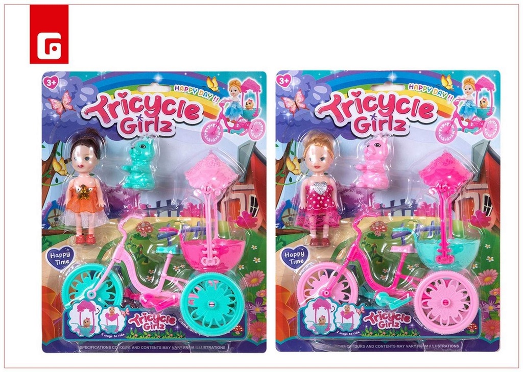 Muñeca con triciclo y mascota - Juguetes para niños