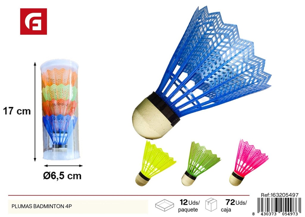 Juguete de badminton plumas 4 piezas - Juguetes deportivos y diversión al aire libre