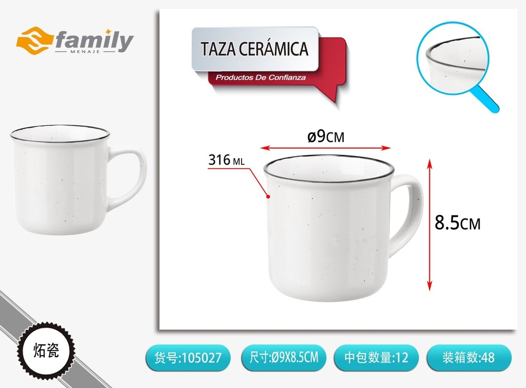 Taza de cerámica blanca 316ml - Artículos de bebida y cerámica